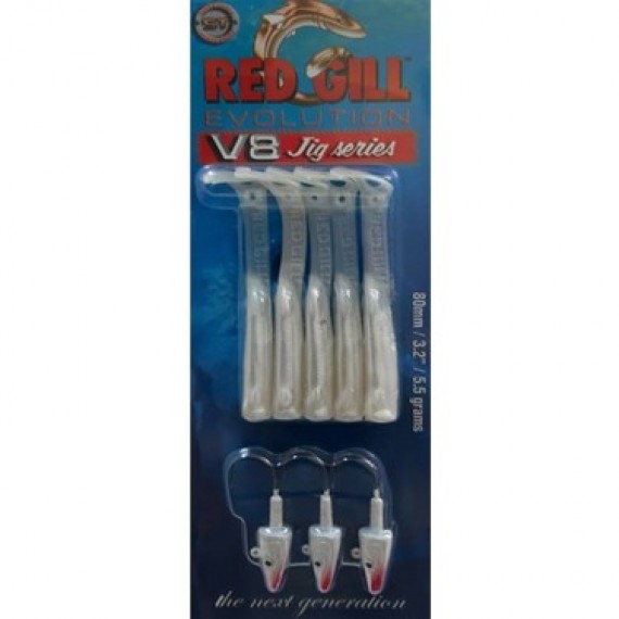 Redgill V8 Jig Series 3.2" (8 cm)  5.5 gram Silver Pearl Silikon Yem